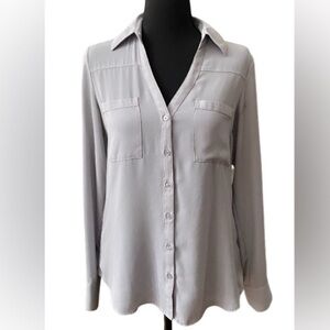 Express Light Gray Button-Up Blouse